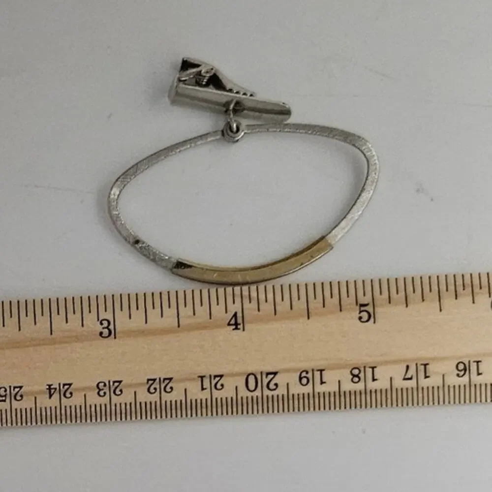 Vintage Anson Two Tone Oval Tie Clip Silver Gold Tone Modernist Men's Jewelry